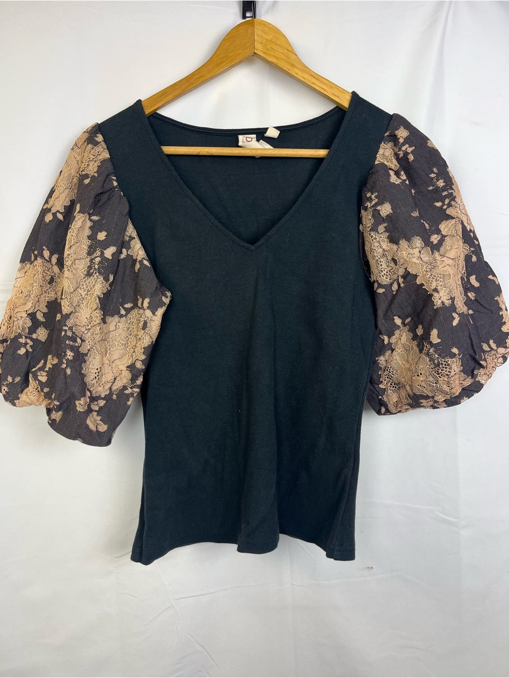 Dolan Women’s Ribbed V Neck Puff Sleeve Top Cotton Size XS